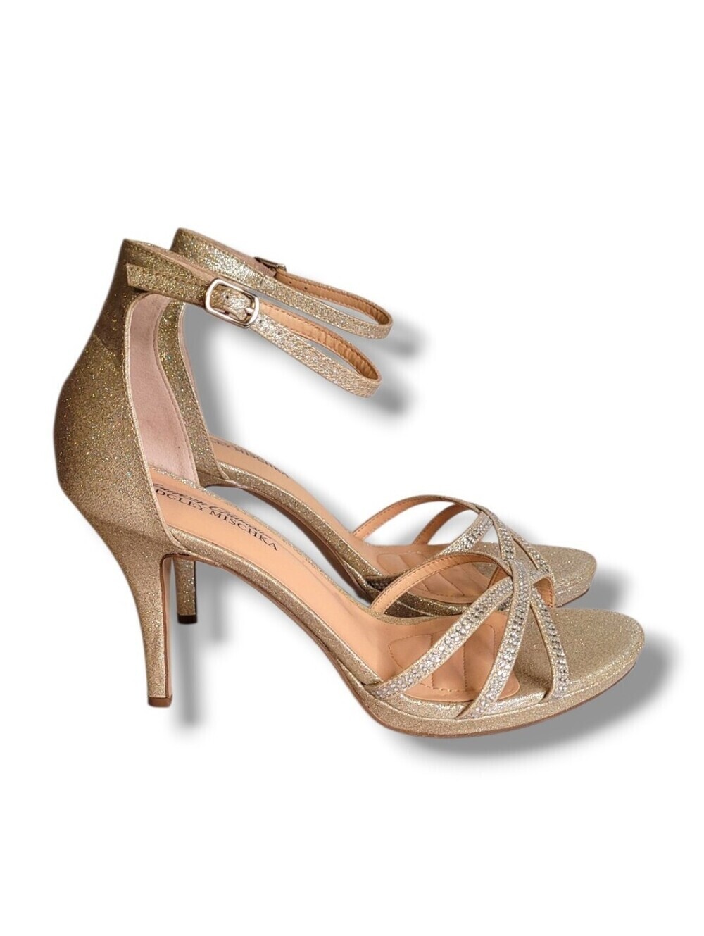 Badgley Mischka Vita Gold Glitter Dress Heels Size 9